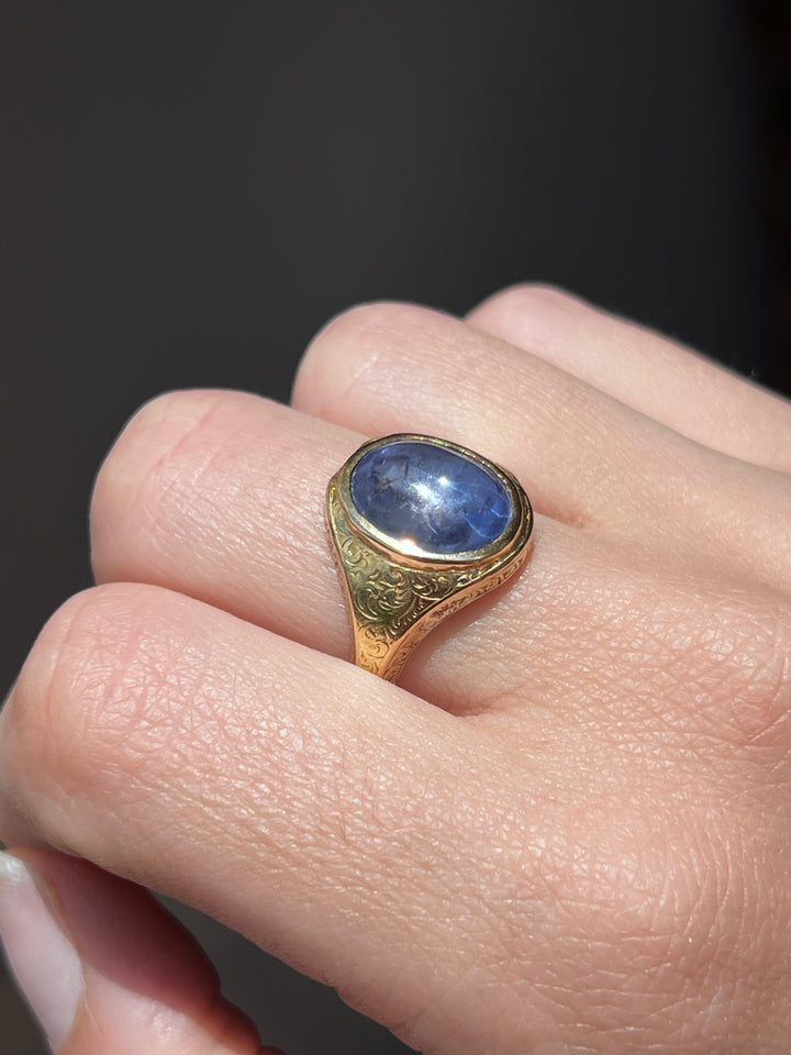 Exceptional Victorian Ceylon Sapphire Cabochon Ring | 4.60ct Unheated | 18ct Yellow Gold | c.1860s
