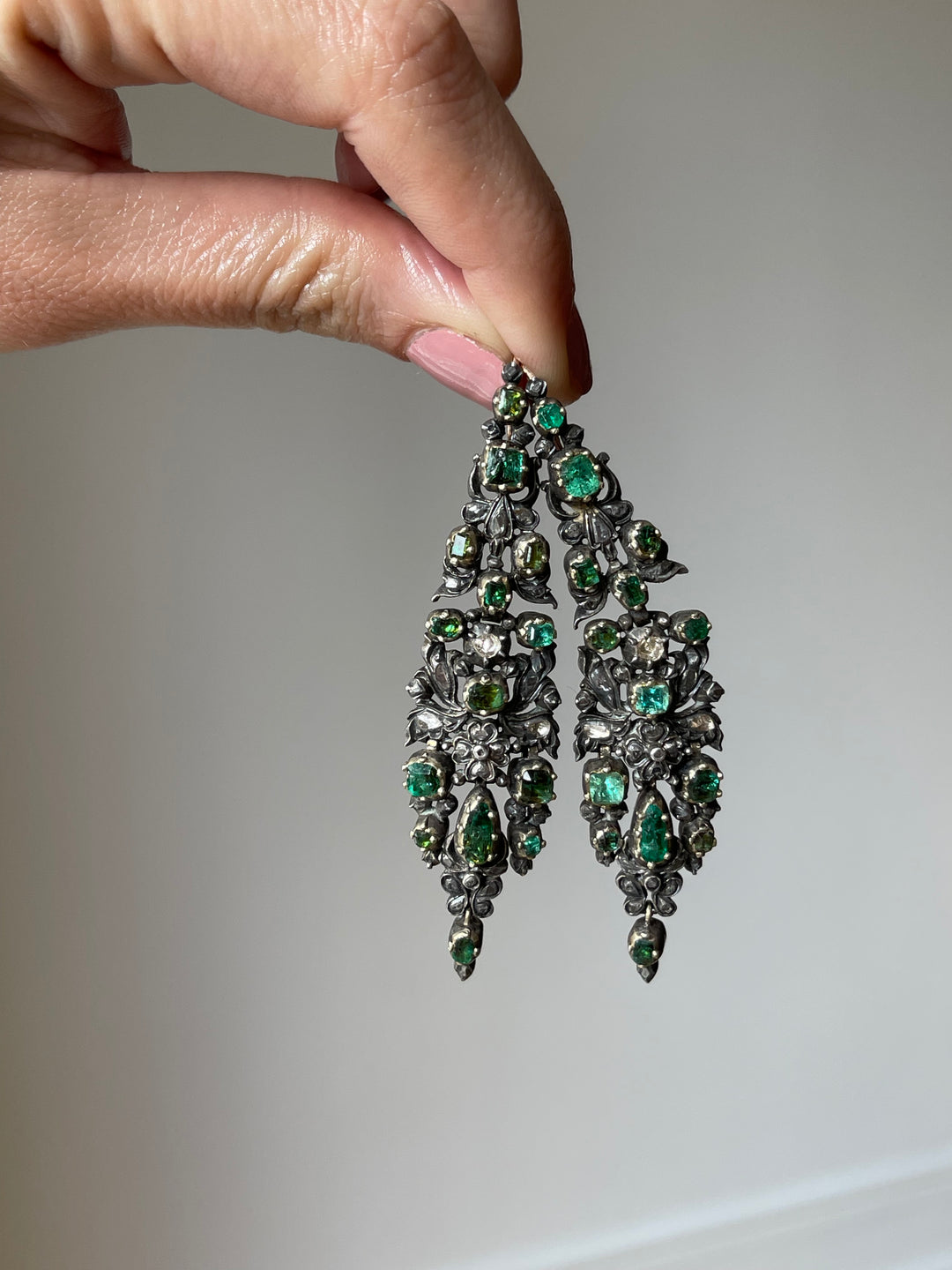 Iberian Emerald & Diamond Earrings | 4.26ct Emeralds 1.24ct Diamonds | 18ct Gold & Silver | c.Late 1700s