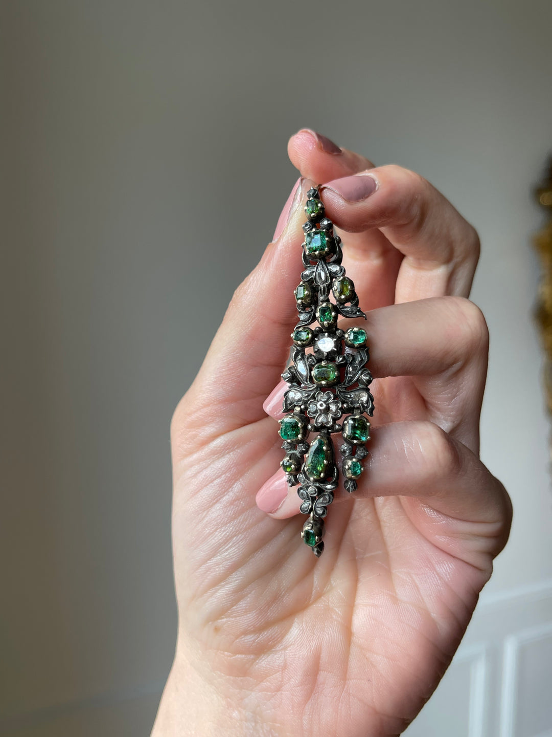 Iberian Emerald & Diamond Earrings | 4.26ct Emeralds 1.24ct Diamonds | 18ct Gold & Silver | c.Late 1700s
