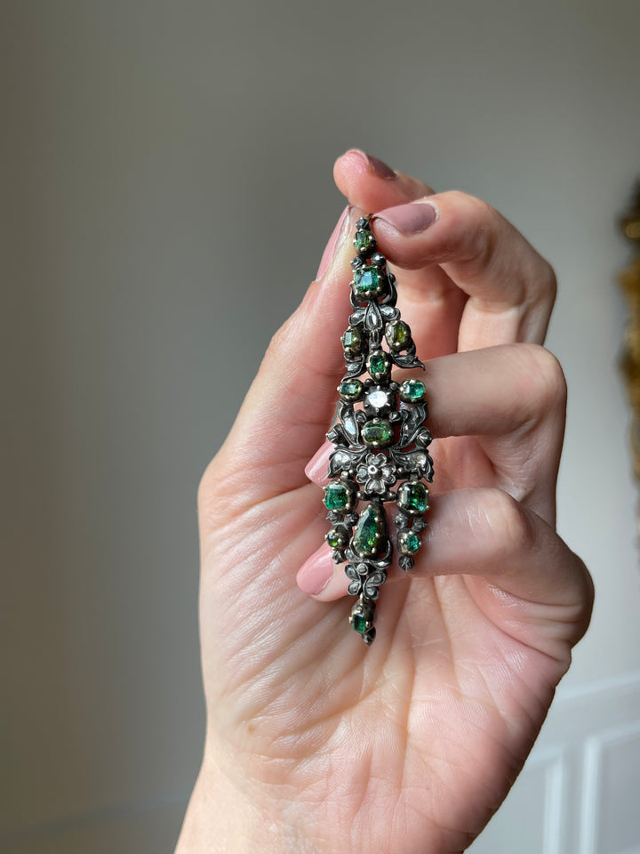 Iberian Emerald & Diamond Earrings | 4.26ct Emeralds 1.24ct Diamonds | 18ct Gold & Silver | c.Late 1700s