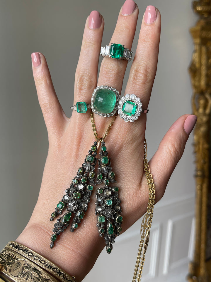 Iberian Emerald & Diamond Earrings | 4.26ct Emeralds 1.24ct Diamonds | 18ct Gold & Silver | c.Late 1700s