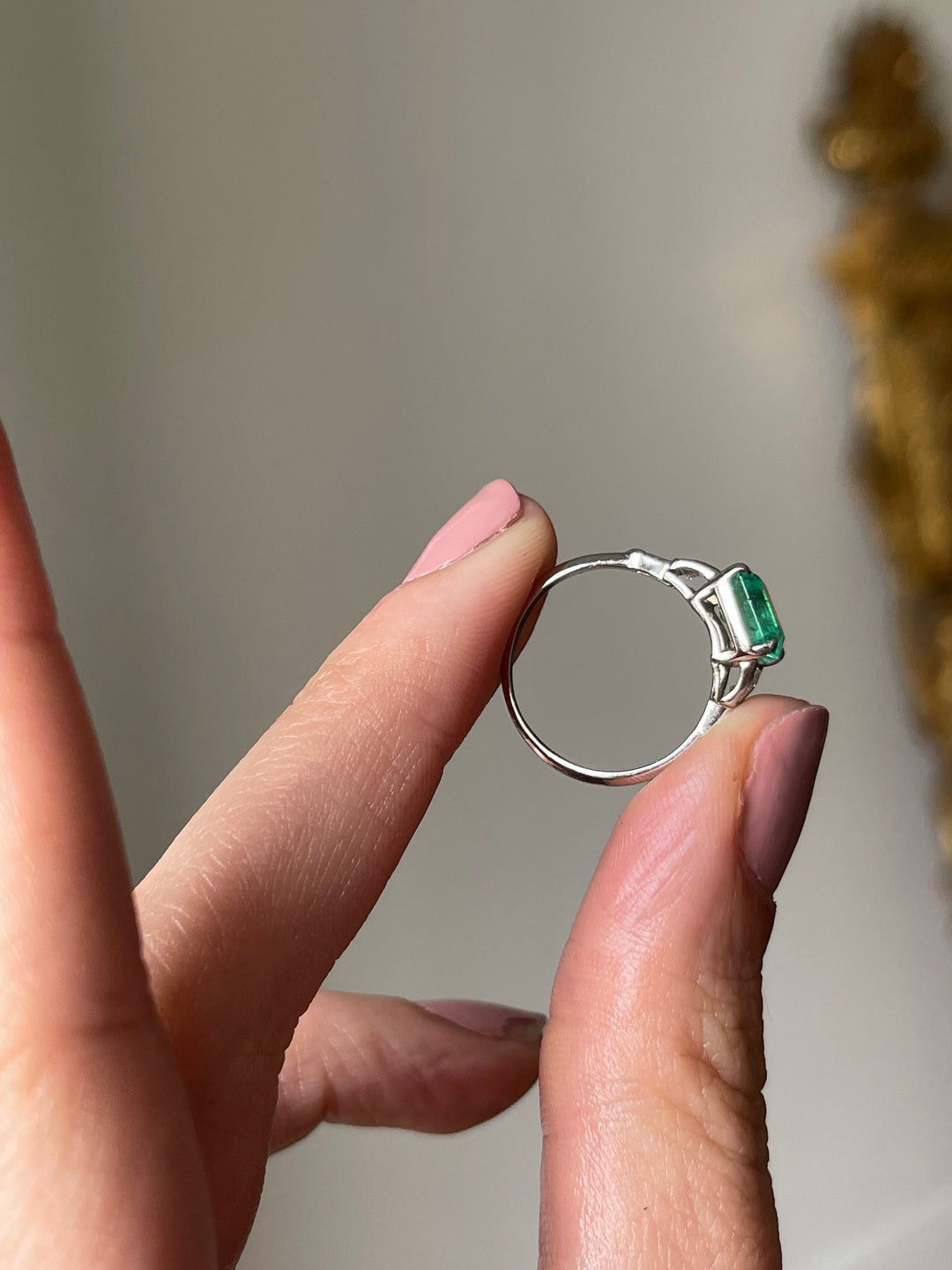 Emerald & Baguette Diamond Ring | 1.31ct | 14ct White Gold | Vintage c.1960s
