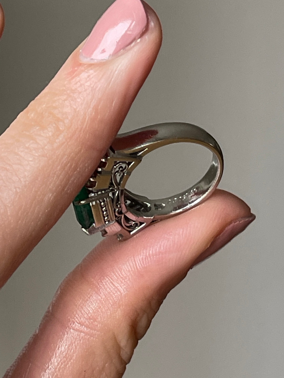 Platinum Emerald & Step Cut Diamond Ring | 4.21ctw | Solid Platinum PT900 | Vintage c.1980s