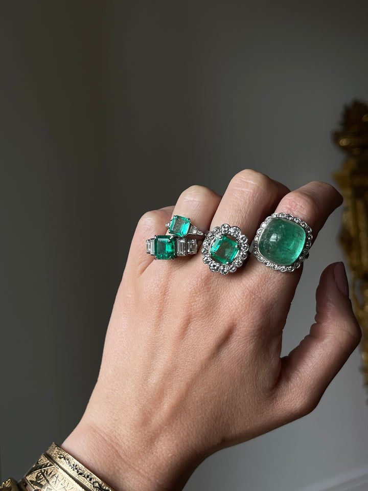 Platinum Emerald & Step Cut Diamond Ring | 4.21ctw | Solid Platinum PT900 | Vintage c.1980s