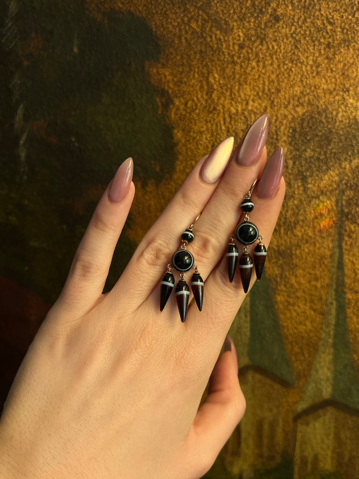 Wonderful Archaeological Revival Agate Earrings