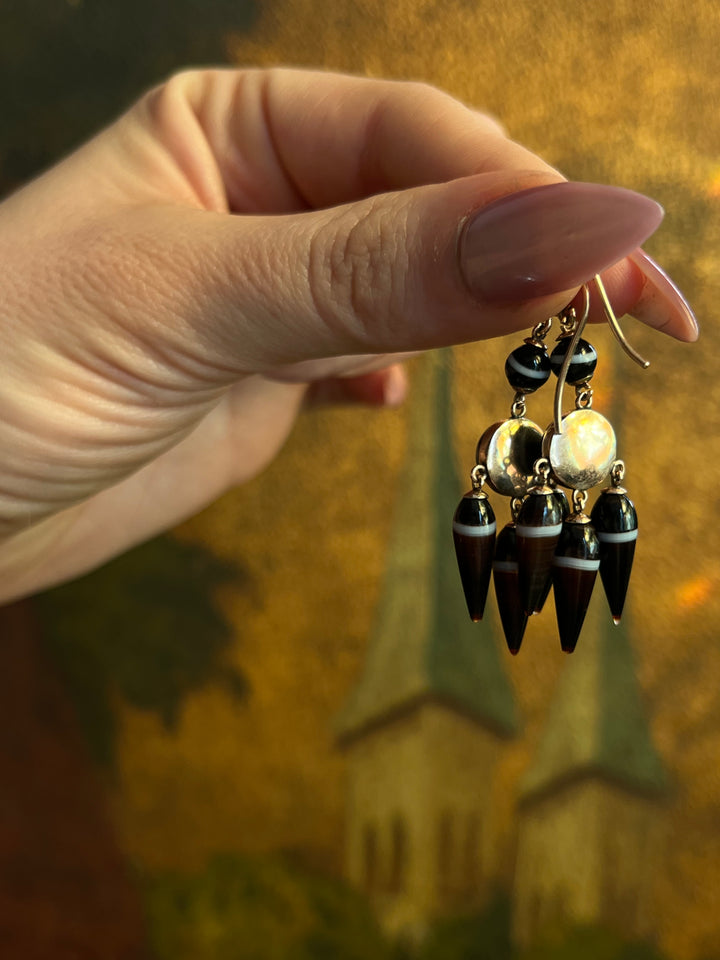 Wonderful Archaeological Revival Agate Earrings