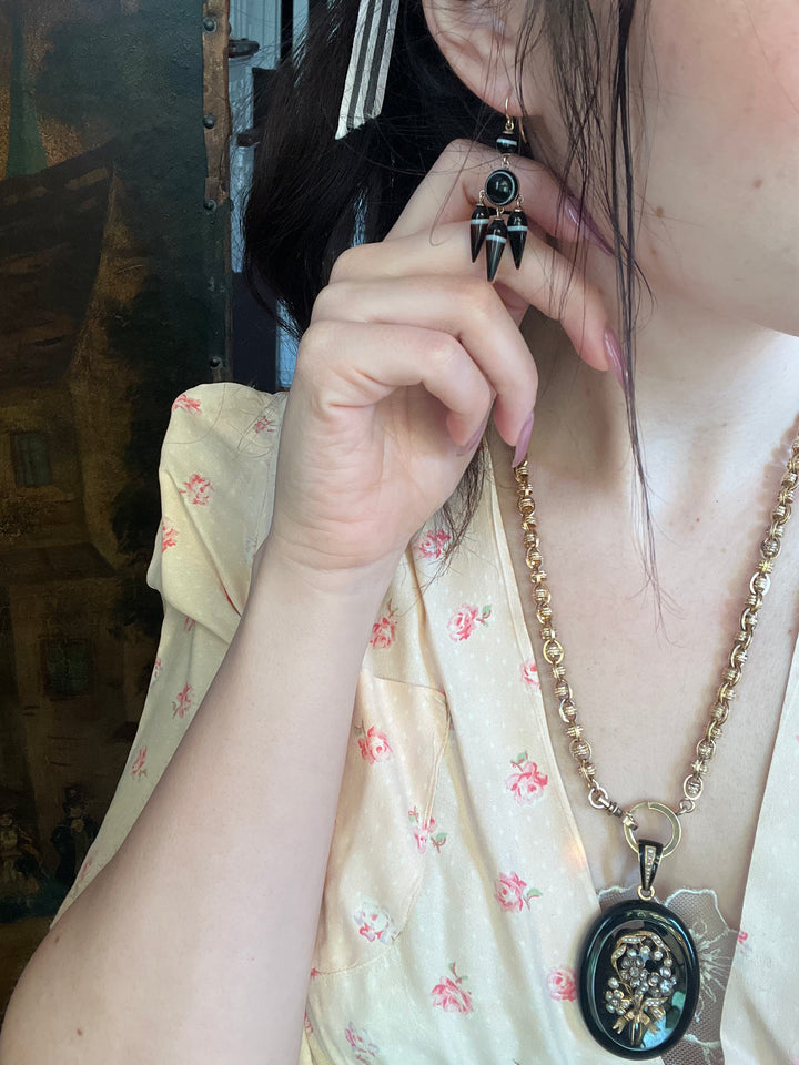 Wonderful Archaeological Revival Agate Earrings