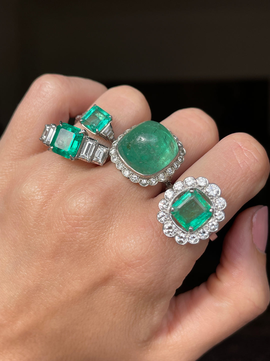 Platinum Emerald & Step Cut Diamond Ring | 4.21ctw | Solid Platinum PT900 | Vintage c.1980s
