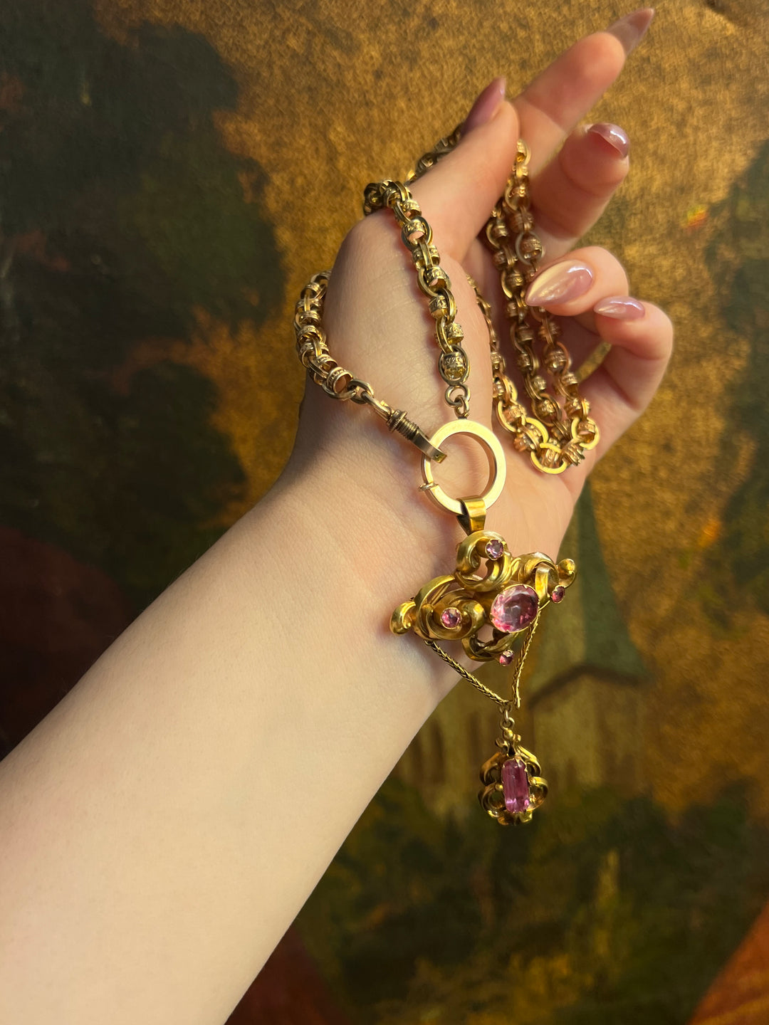Rare Pink Topaz Repoussé Brooch/ Pendant 1830