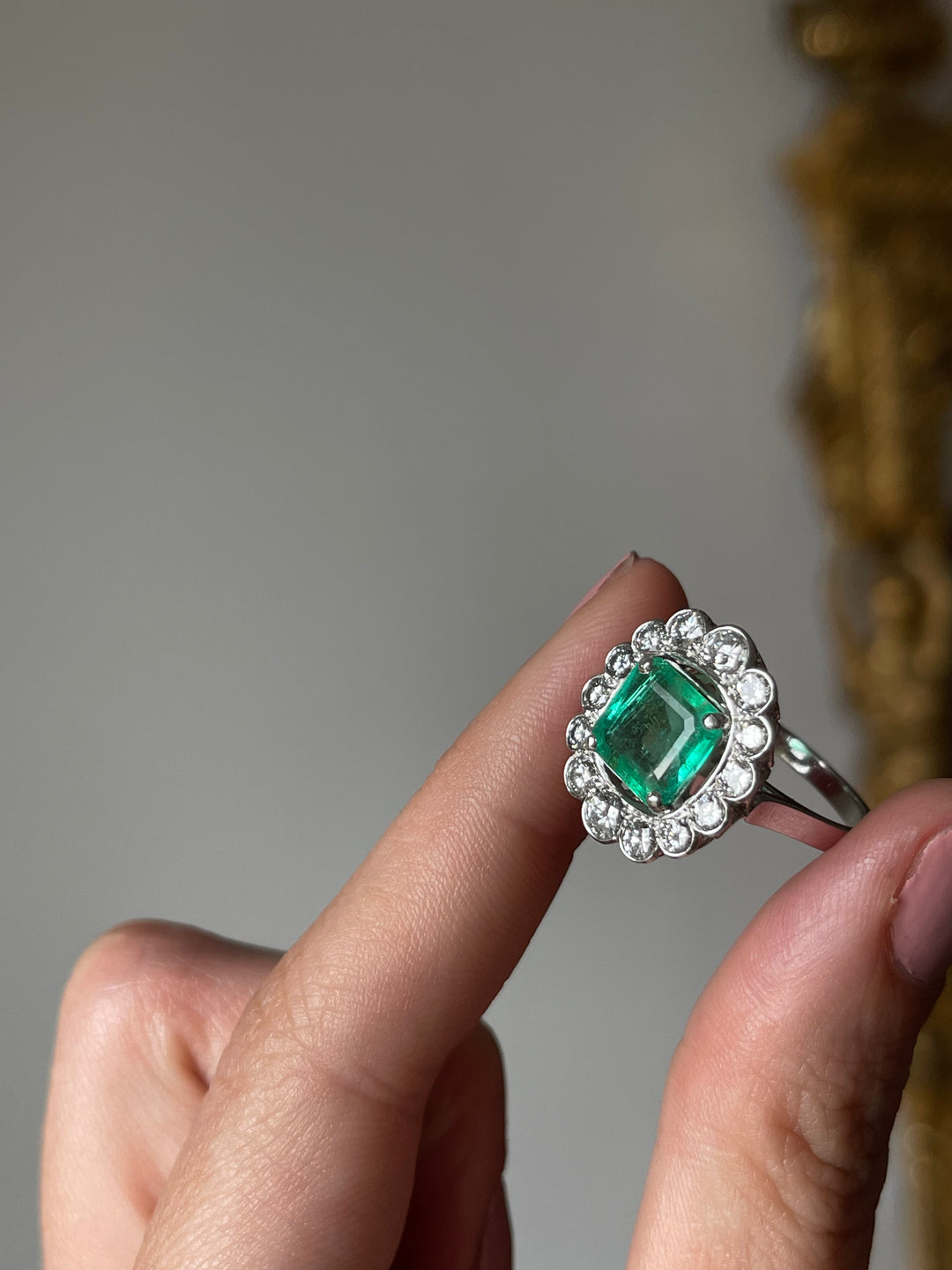 Emerald & Diamond Halo Ring | 2.34ct Emerald 1.14ct Halo | 14ct White Gold | c.1980s