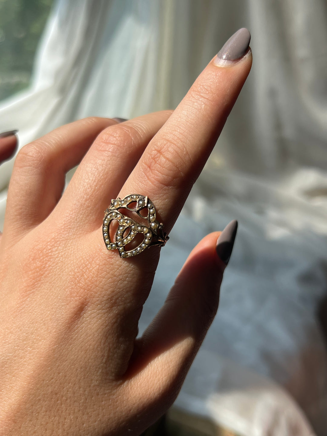 Exceptional Crowned Luckenbooth Pearl Double Heart Ring