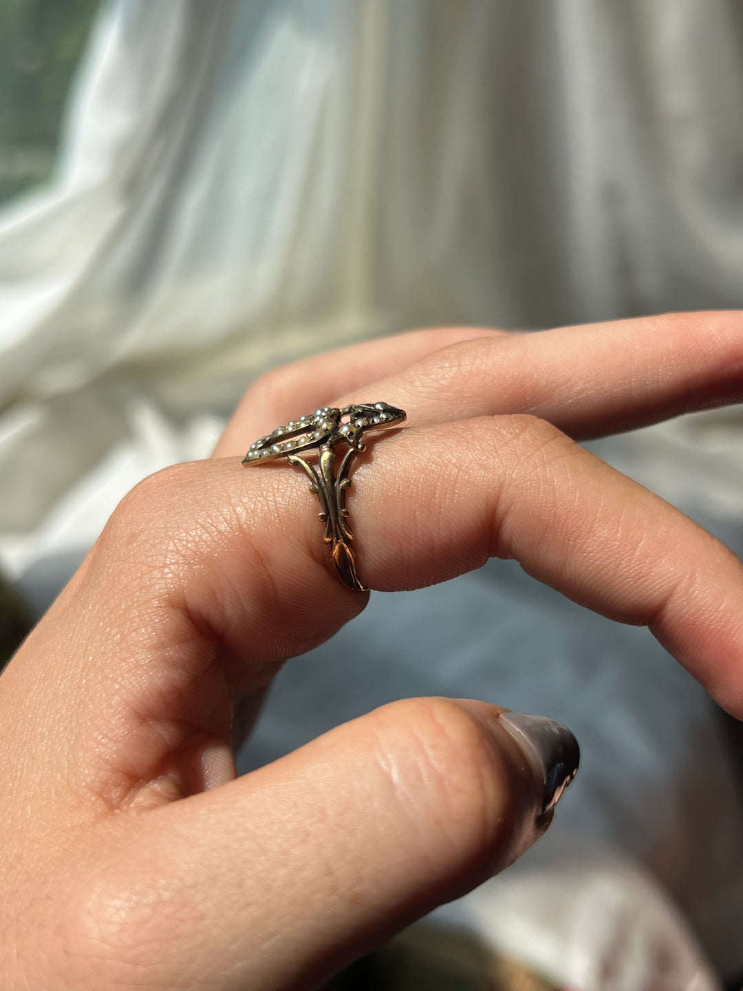 Exceptional Crowned Luckenbooth Pearl Double Heart Ring