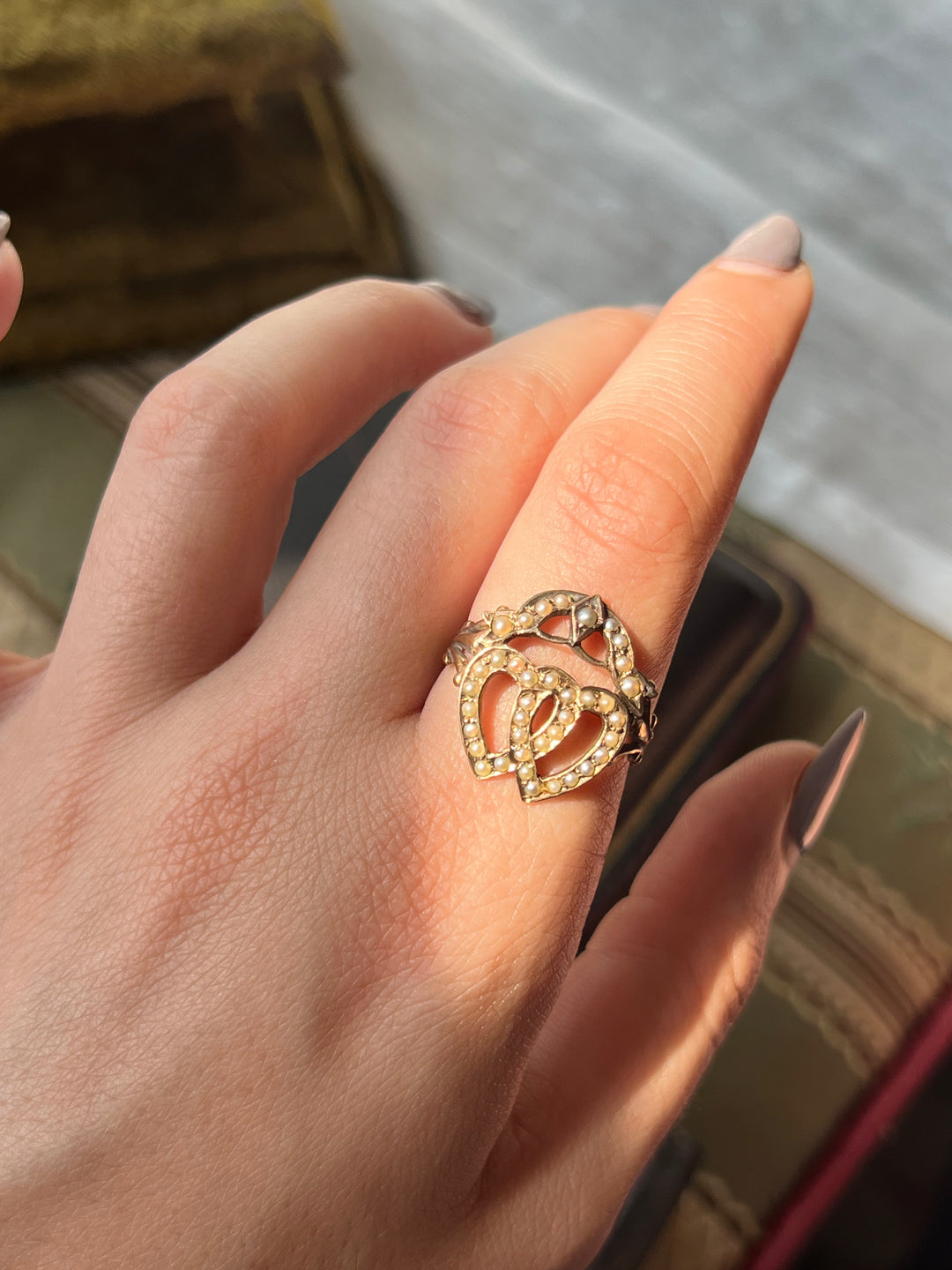 Exceptional Crowned Luckenbooth Pearl Double Heart Ring – Curio