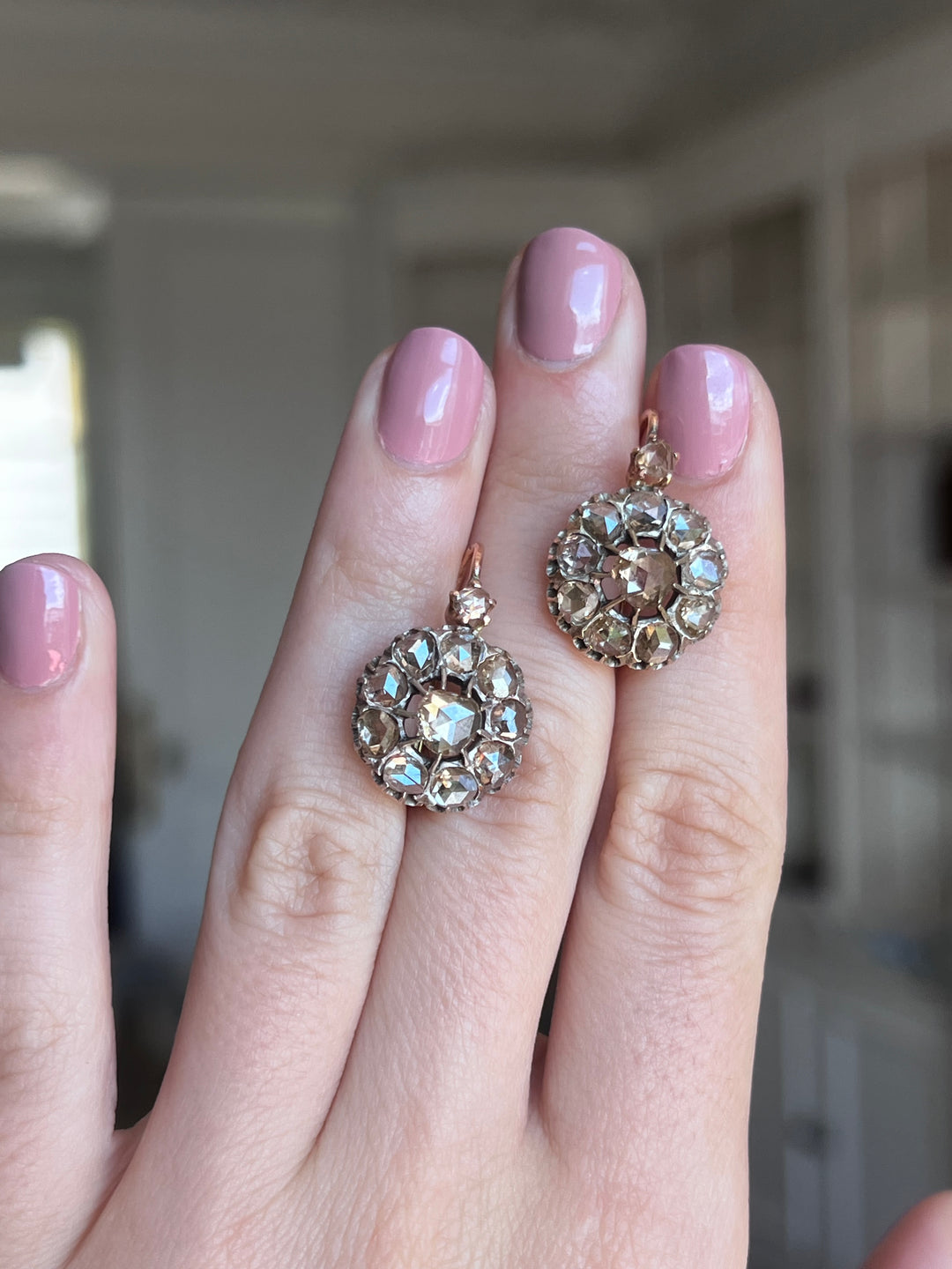 Rose Cut Diamond Daisy Earrings | 2.75ctw+ | 18ct Gold | Louis Philippe French c.1840-1850