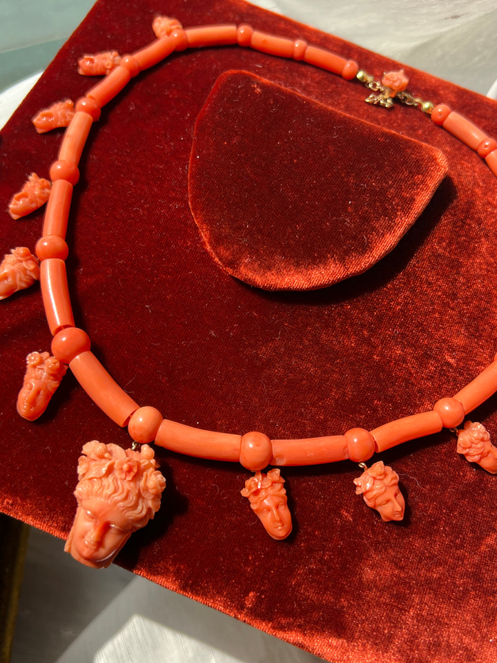 19th Century Sicilian Coral Necklace of Persephone and the Maenads