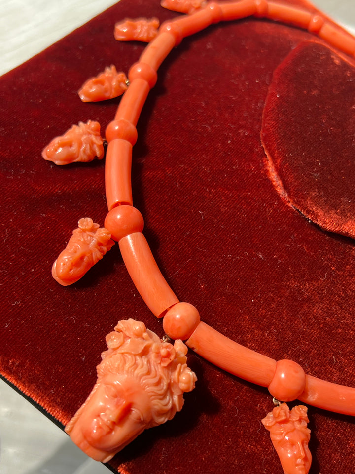 19th Century Sicilian Coral Necklace of Persephone and the Maenads