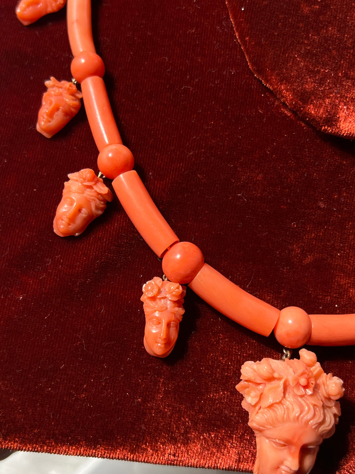 19th Century Sicilian Coral Necklace of Persephone and the Maenads