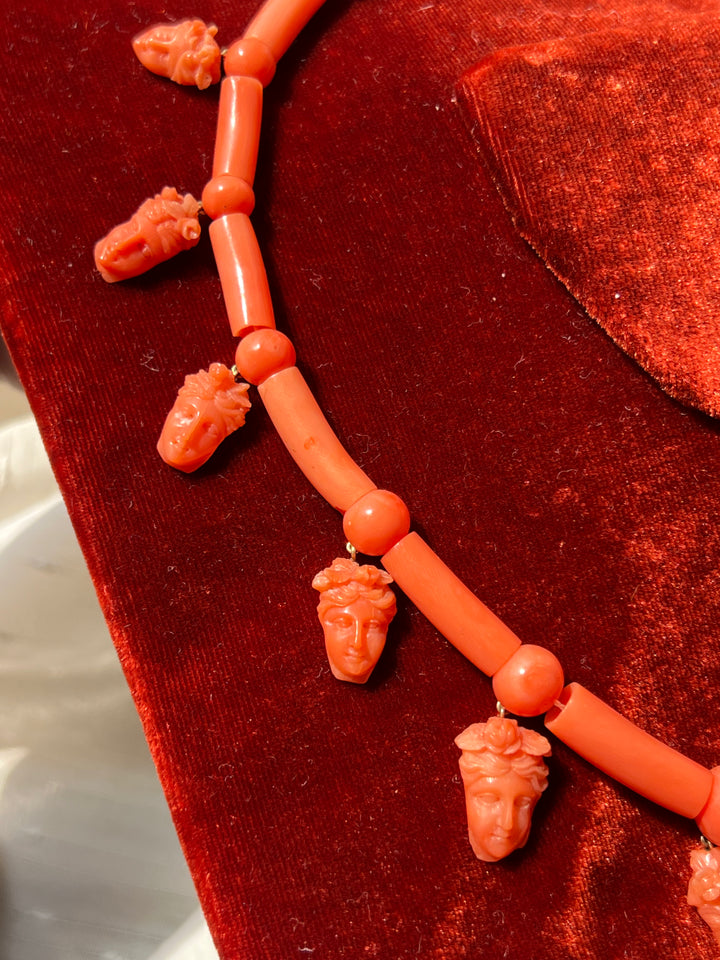 19th Century Sicilian Coral Necklace of Persephone and the Maenads