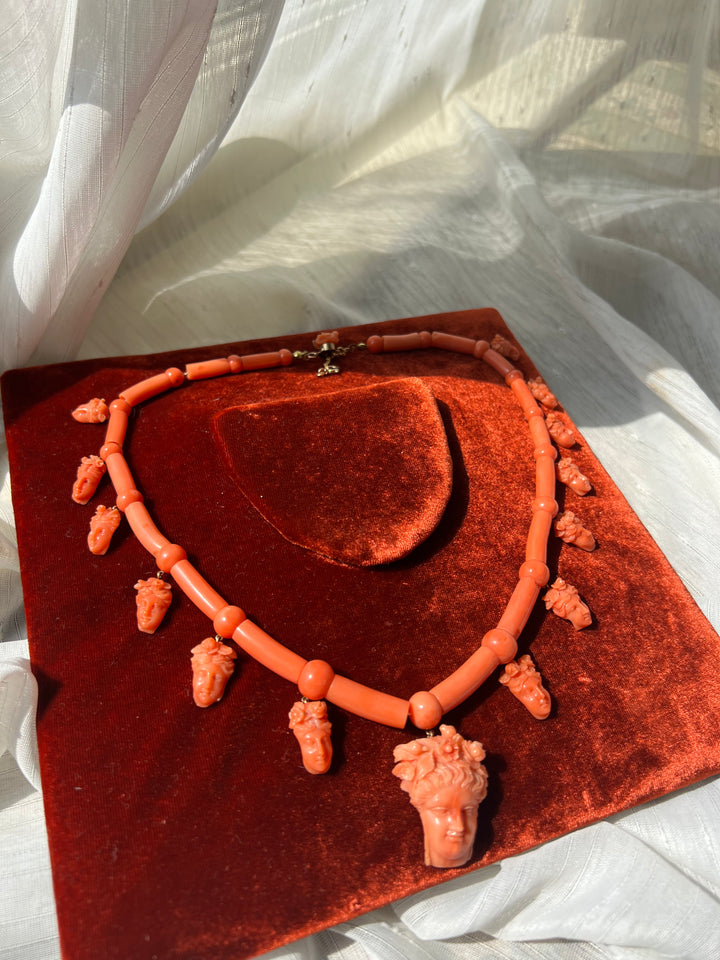 19th Century Sicilian Coral Necklace of Persephone and the Maenads