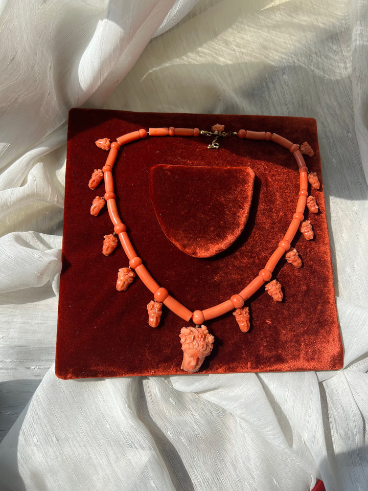 19th Century Sicilian Coral Necklace of Persephone and the Maenads