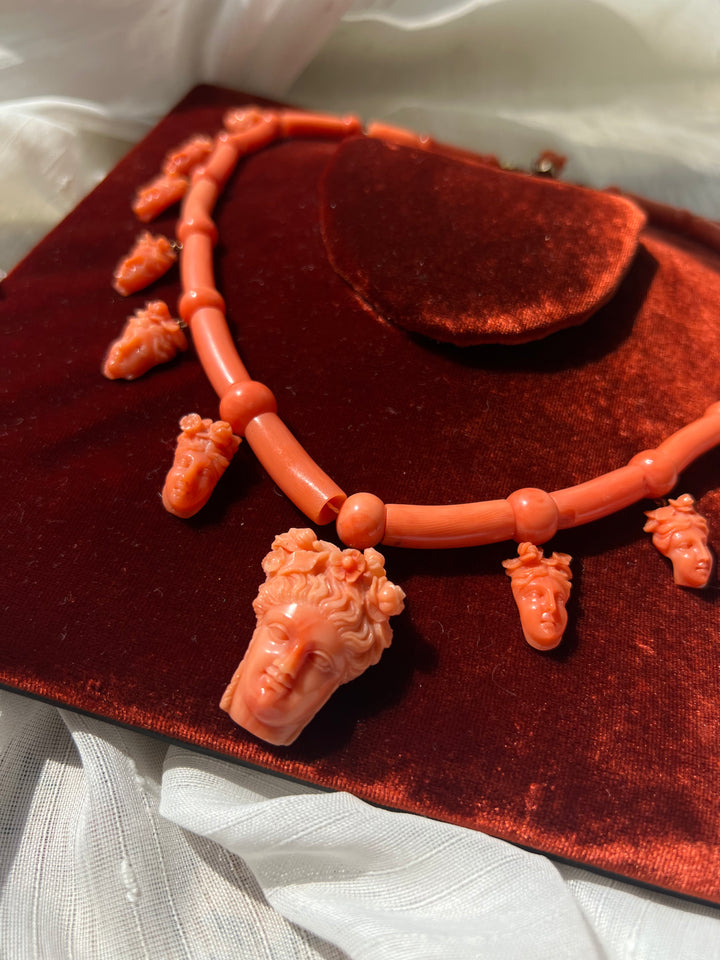 19th Century Sicilian Coral Necklace of Persephone and the Maenads