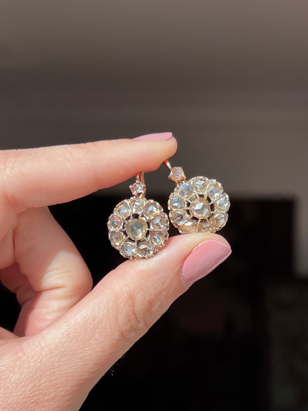 Rose Cut Diamond Daisy Earrings | 2.75ctw+ | 18ct Gold | Louis Philippe French c.1840-1850