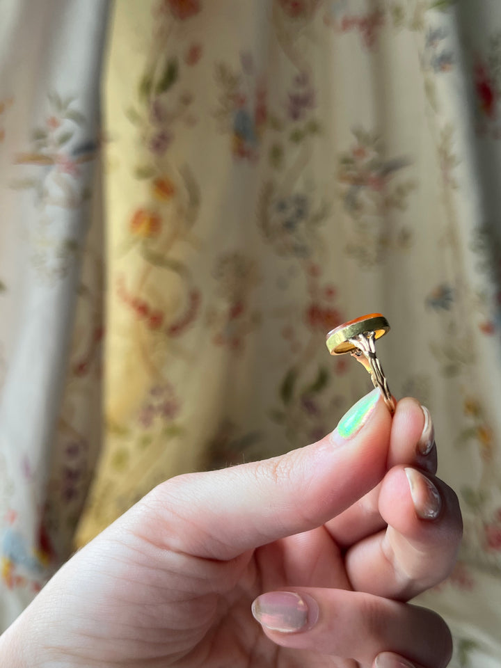 Amber Honey Persian Carnelian Intaglio Ring in 14ct