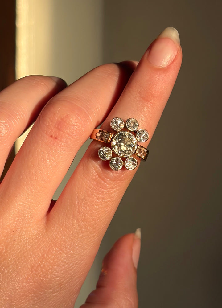French Belle Époque Diamond Cluster Ring | 4.88ctw | 2.24ct OEC Centre | 18ct & Platinum