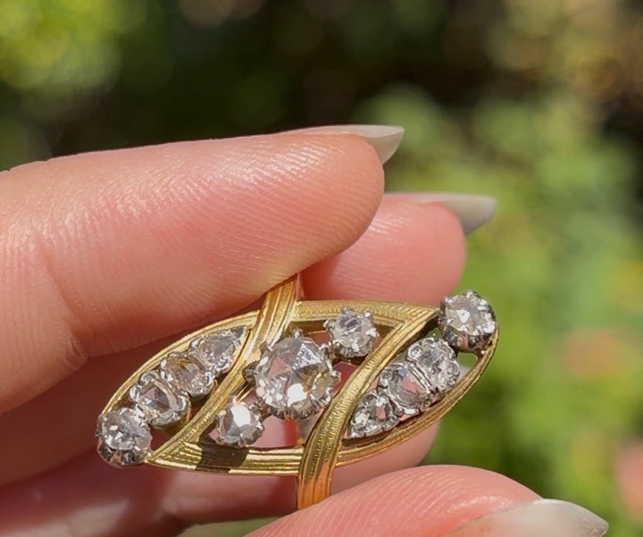 French Art Nouveau Rose Cut Diamond Ring | 1.15ctw | 18ct Gold & Platinum | Mucha Period