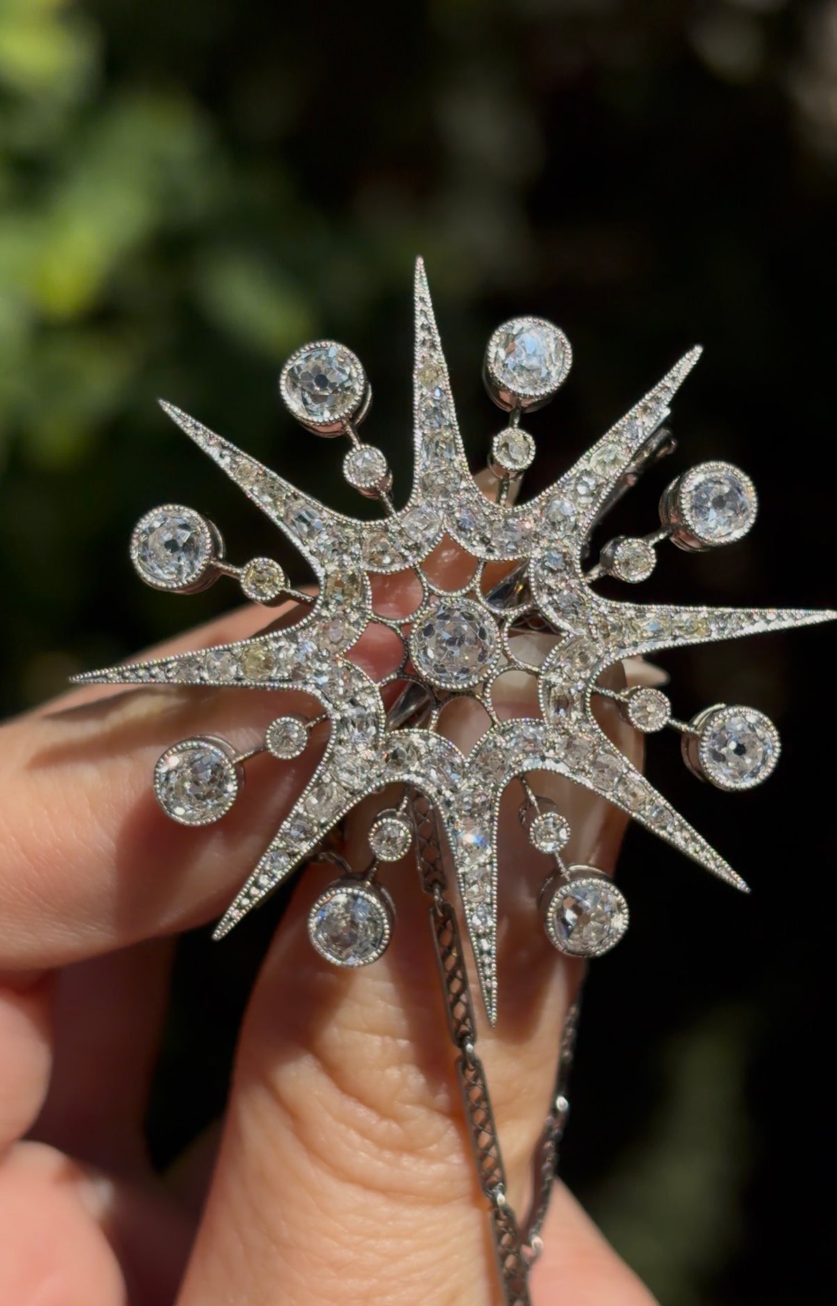 English Platinum Diamond Starburst Brooch | ~2.98ctw 64 Diamonds | All Original | c.1915