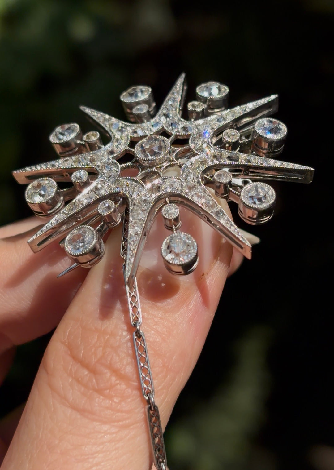 English Platinum Diamond Starburst Brooch | ~2.98ctw 64 Diamonds | All Original | c.1915