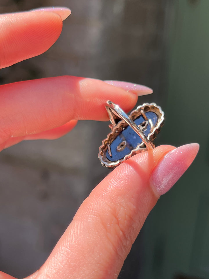Art Deco 18ct White Gold & Synthetic Blue Topaz Ring