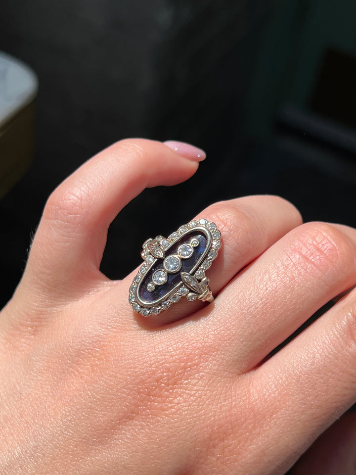 Art Deco 18ct White Gold & Synthetic Blue Topaz Ring