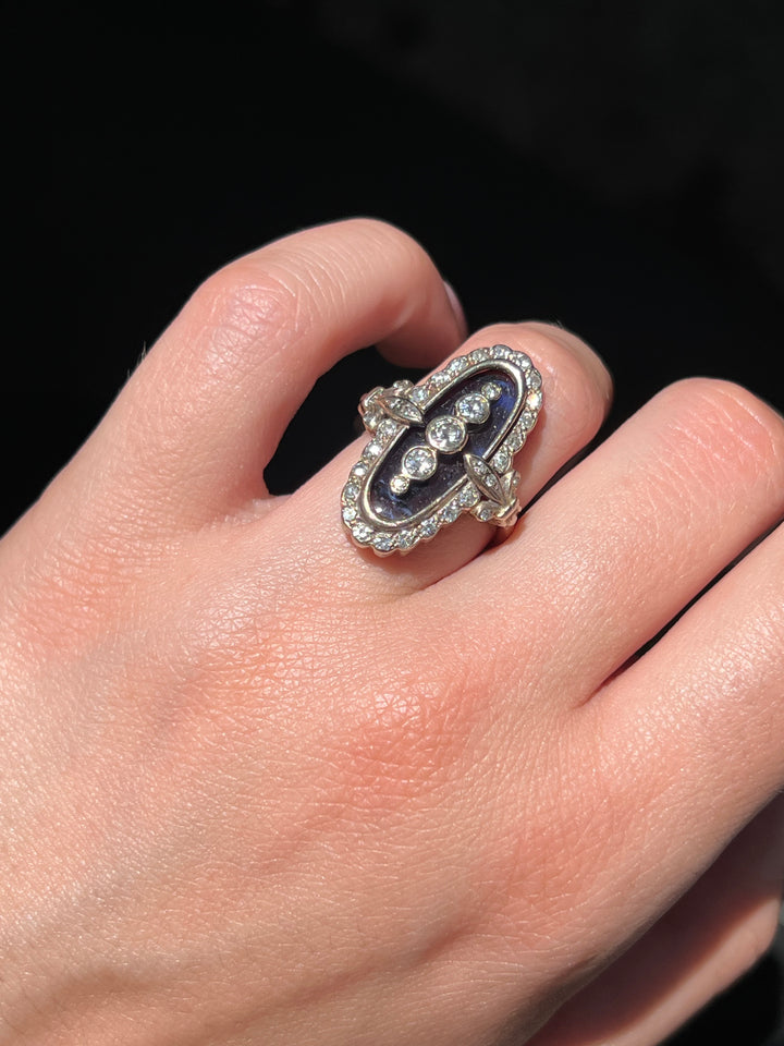 Art Deco 18ct White Gold & Synthetic Blue Topaz Ring