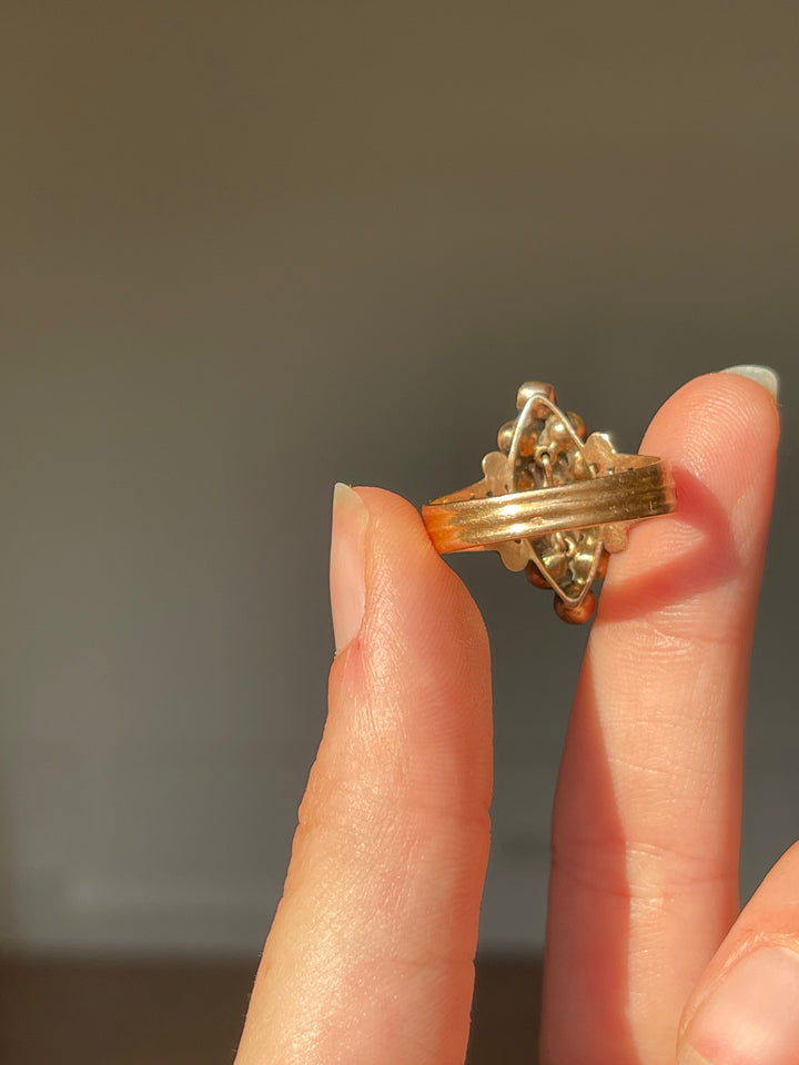 Perpignan Garnet Navette Ring | Deep Red & Soft Pink Garnets | 18ct Gold | French Napoleon III c.1860