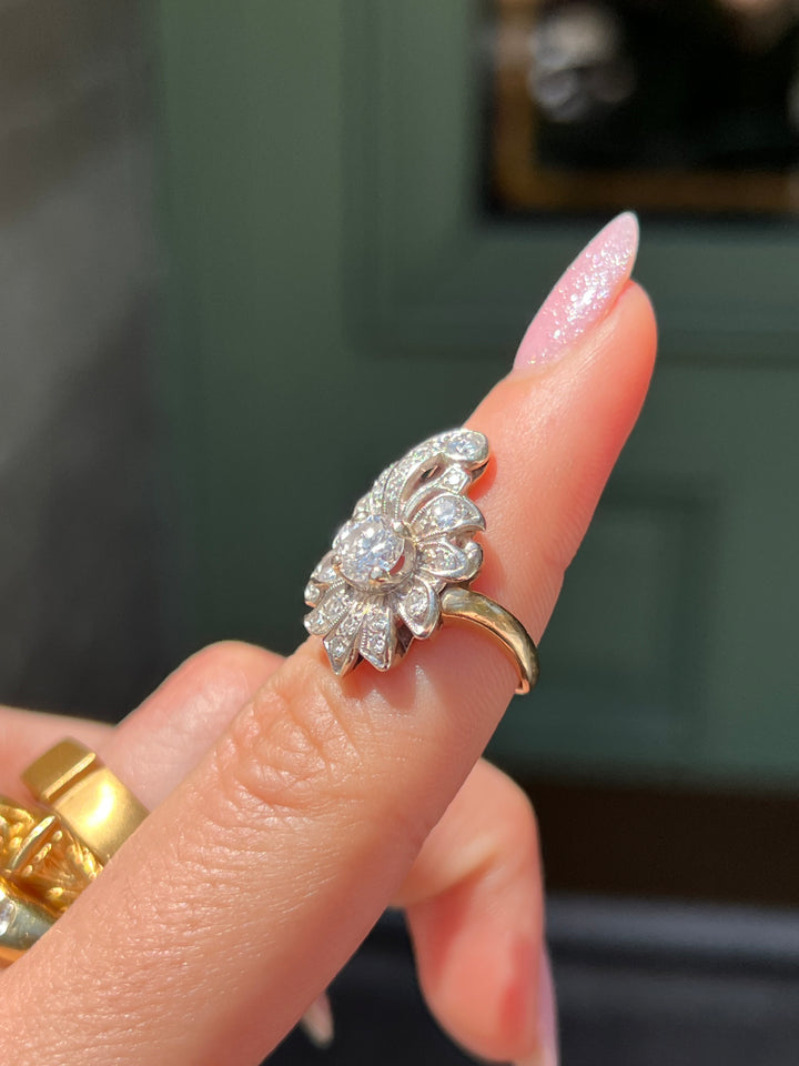 Vintage 1940’s Retro “Plume” Cluster Ring