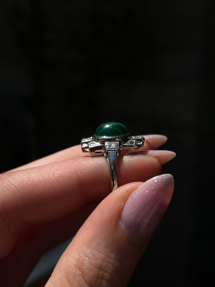 Wonderful Malachite and Diamond Art Deco Ring