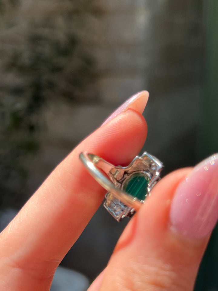 Wonderful Malachite and Diamond Art Deco Ring