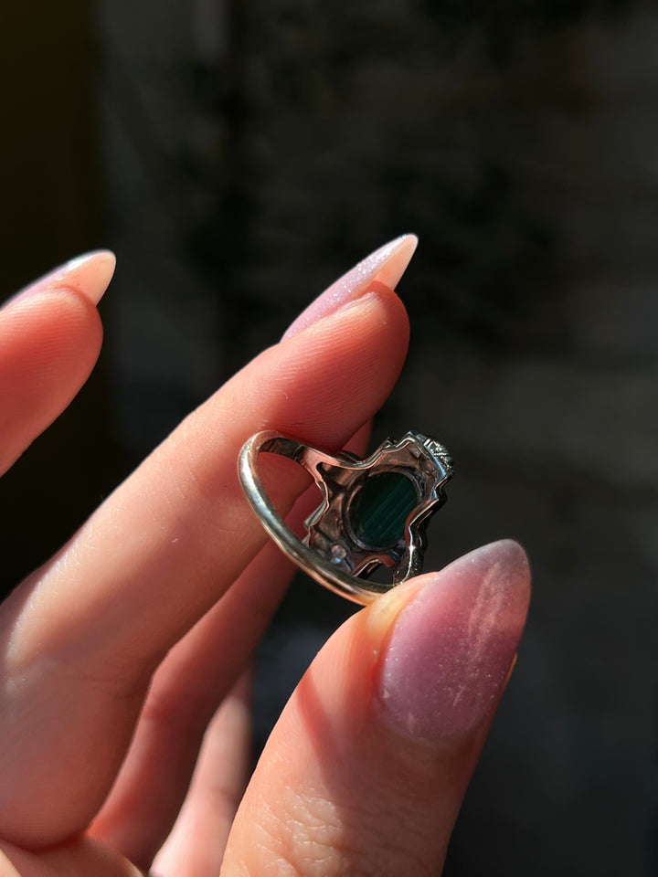 Wonderful Malachite and Diamond Art Deco Ring