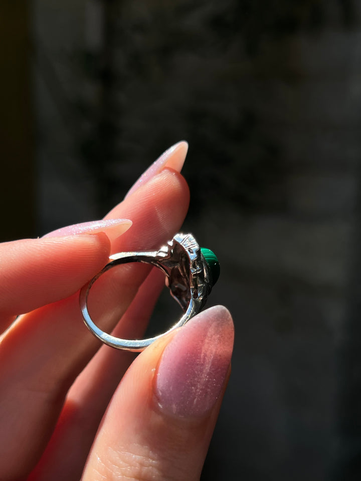 Wonderful Malachite and Diamond Art Deco Ring