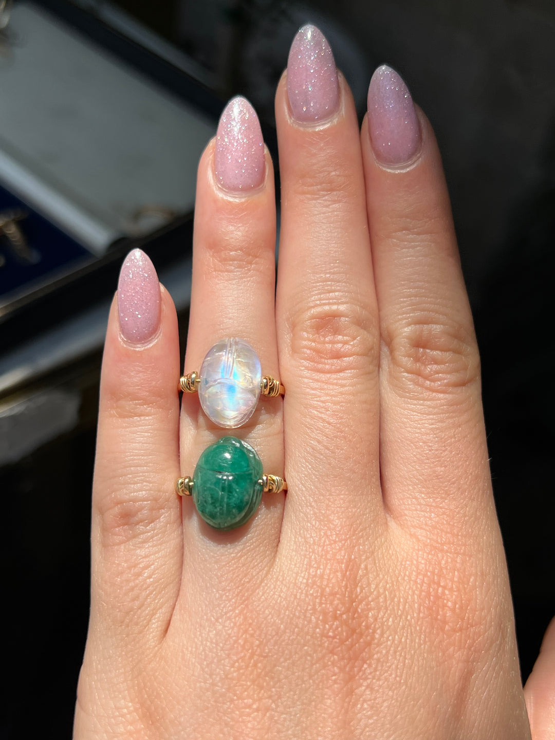 Curio Original Gem Scarab Specimen Rings in 18ct