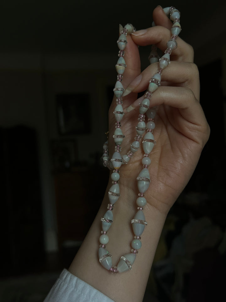 Incredible Strand of Art Deco Opal and Crystal Bicones