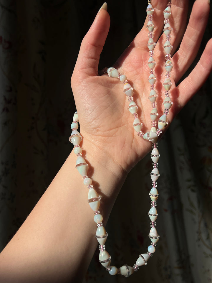 Incredible Strand of Art Deco Opal and Crystal Bicones