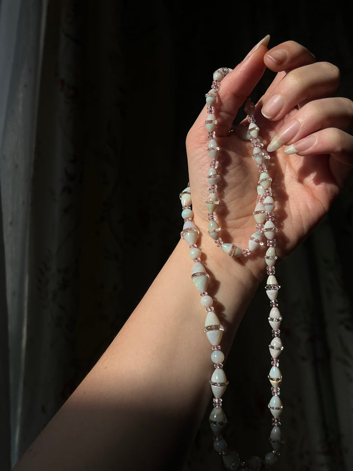 Incredible Strand of Art Deco Opal and Crystal Bicones