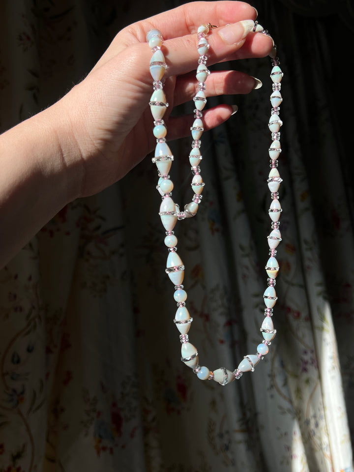 Incredible Strand of Art Deco Opal and Crystal Bicones