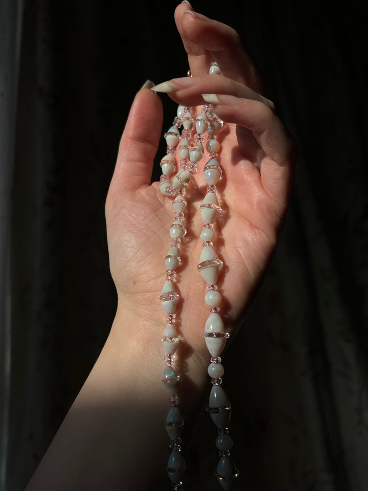 Incredible Strand of Art Deco Opal and Crystal Bicones