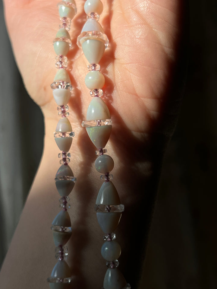 Incredible Strand of Art Deco Opal and Crystal Bicones