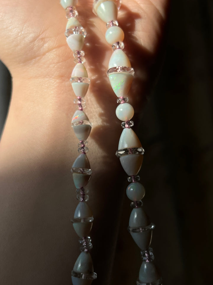 Incredible Strand of Art Deco Opal and Crystal Bicones