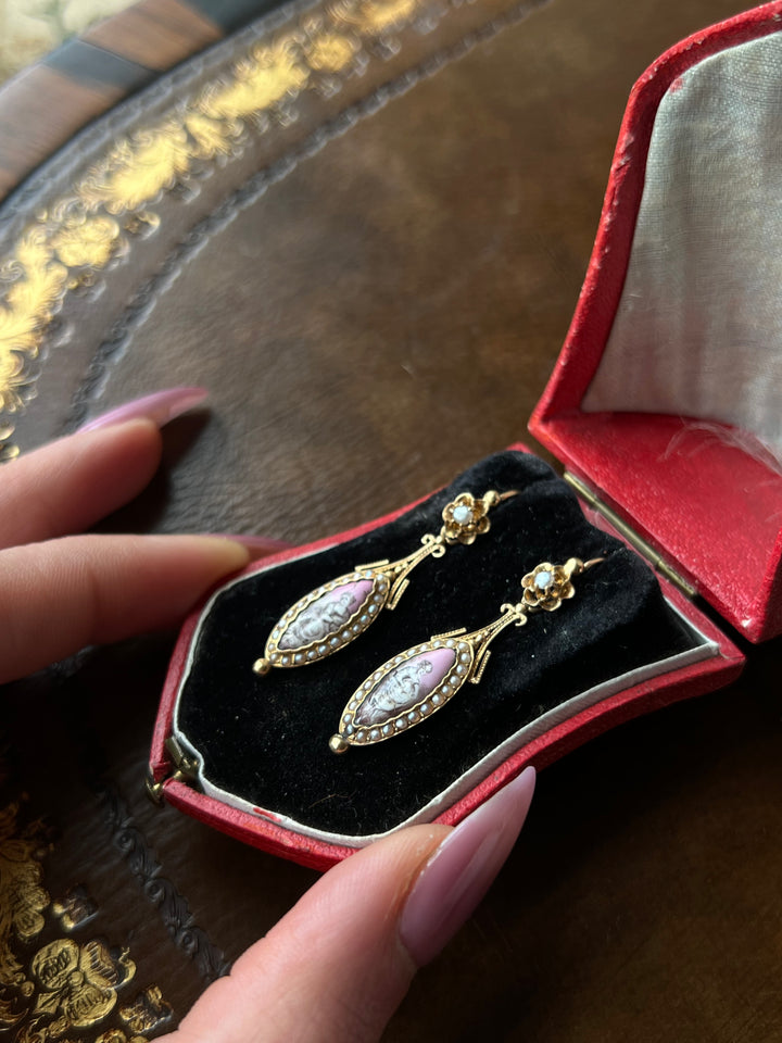 Napoleon III Period French 'En Grissaille' Day-To-Night Earrings