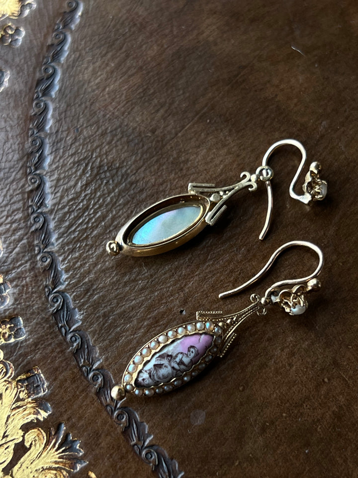 Napoleon III Period French 'En Grissaille' Day-To-Night Earrings